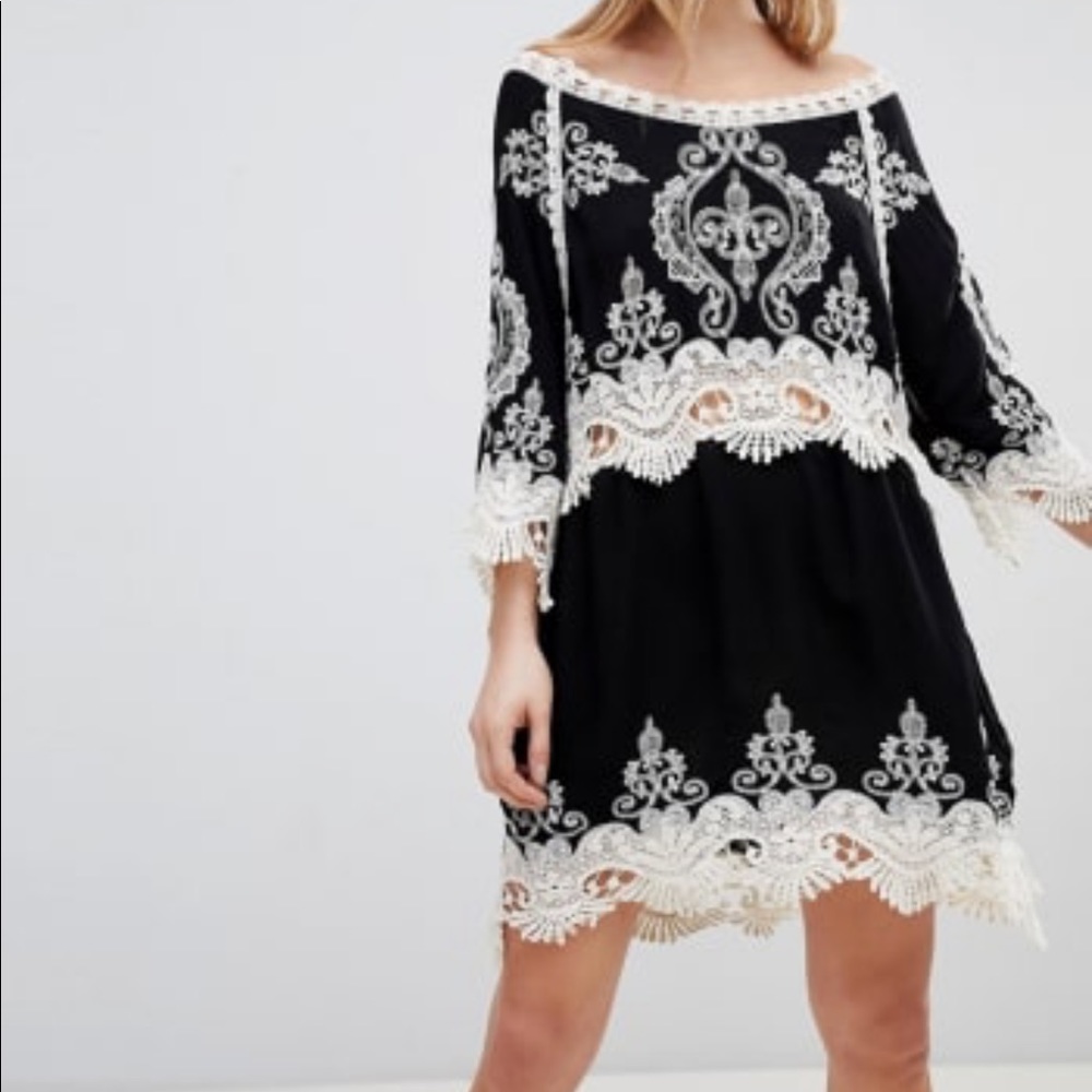 Liquorish Black Crochet Beach Dress
